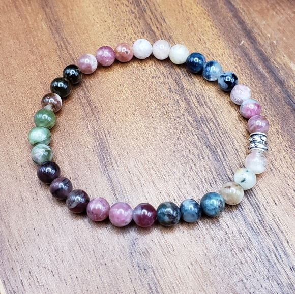 SOLD Watermelon Tourmaline & Silver Accent Beads Bracelet - Picture 2 of 11